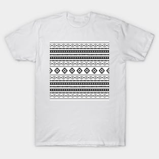 Aztec Black on White Mixed Motifs Pattern T-Shirt